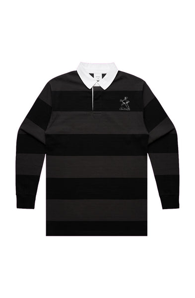 ★KIRSH★ Striped Rugby Slim Fit T-Shirt Black Microphone Globe Black/Coal Rugby Stripe Shirt – MicAnizeMi